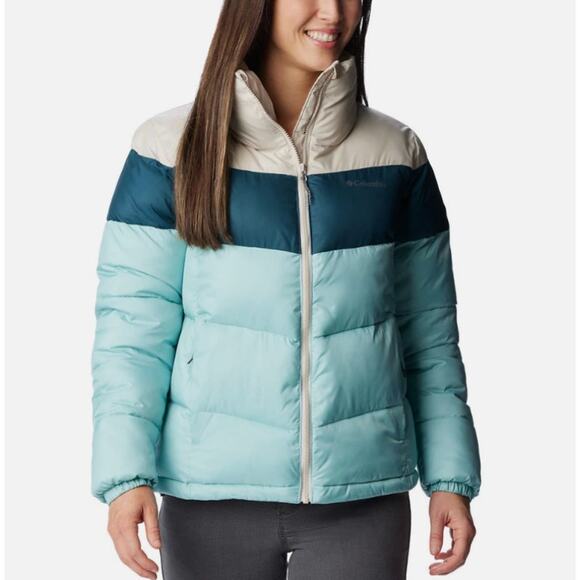 Columbia Women's Size XS Puffect Jacket Warm Winter Blue Cream - Picture 1 of 8